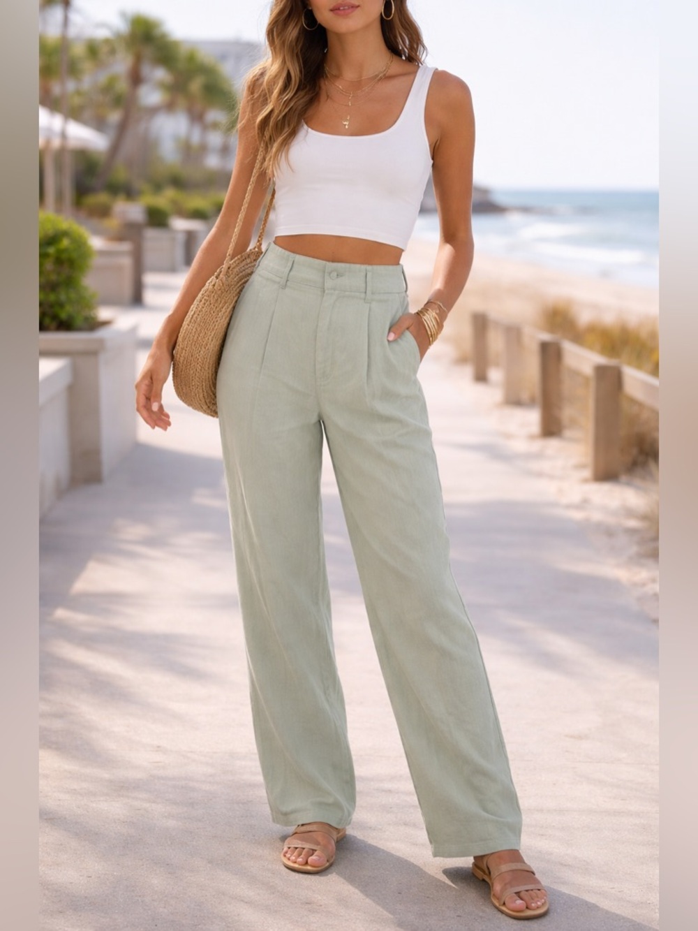 Wide Leg Sage Green Pants